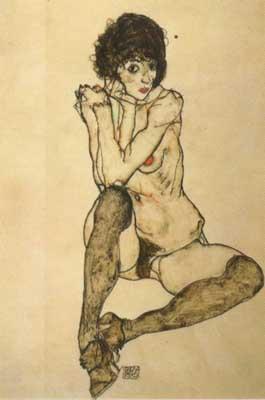 Egon Schiele Seated Female Nude,Elbows Resting on Right Knee (mk12) Germany oil painting art
